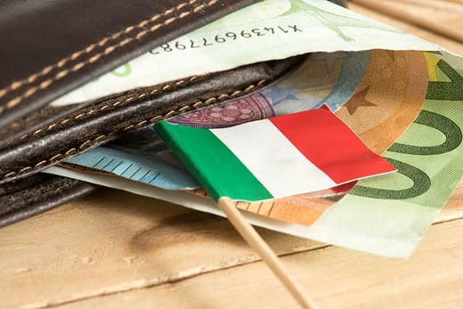 italy flag and wallet with euro notes