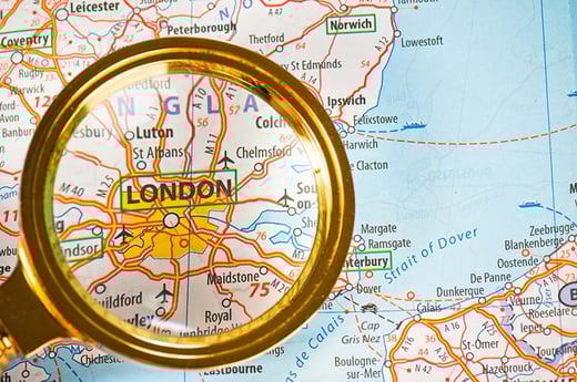 map of london with magnifying glass